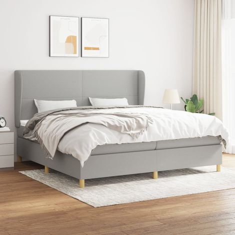 Lit à sommier tapissier avec matelas - Cadre De Lit Moderne: King Size - Lit Double - Gris clair 200x200cm Tissu Chic-272148 (1/5)