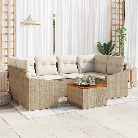 vidaXL Gartensofa-set mit Kissen 7 pcs Beige Poly-Rattan (1/5)