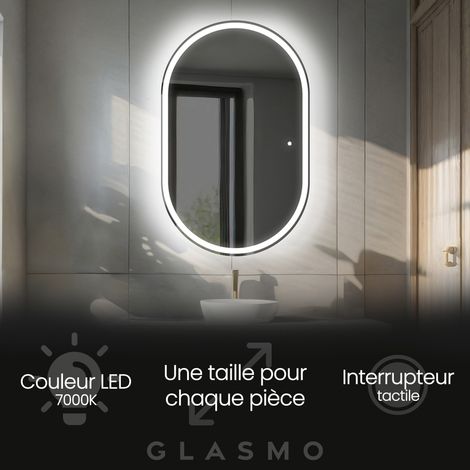 Moderne Miroir avec LED Illumination Salle de Bain 100x200 cm Darcy - Vertical Ovale sur Mesure LED Lumineux Miroir avec Éclairage intégré - Blanc Froid 7000 K avec Interrupteur Tactile (1/5)