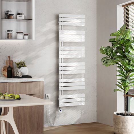 EMKE Elektrischer Badheizkörper mit WiFi 160 x 50 cm Weiß 1000 W Handtuchheizkörper, Smart Home, Flachrohr 24/7 Timer & Alexa kompatibel