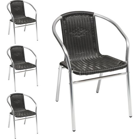 4 Stück Bistro Stapelstuhl Aluminium / Rattan schwarz-D537481-4 (1/2)