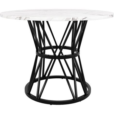 Table à manger ronde 100x100x76 cm en MDF effet marbre noir avec pieds en métal (1/5)