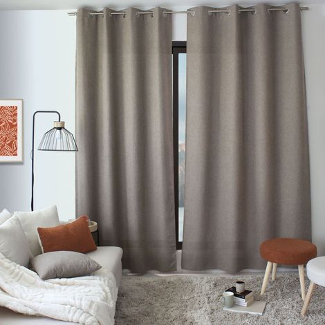 Rideau à Œillets en Velours "Lagarta" 140x240cm Taupe (1/4)