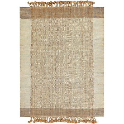 Tappeto boho juta con frange fatto a mano 160 x 230 cm beige chiaro e naturale Dedemli