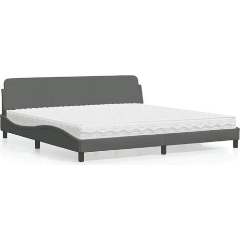 vidaXL Lit avec matelas Dover gris foncé 200x200 cm tissu (1/5)