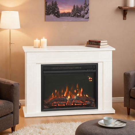 Cheminée électrique avec flammes à 5 intensités, télécommande et minuterie, 98x23.5x69.5 cm, blanc et noir (1/5)