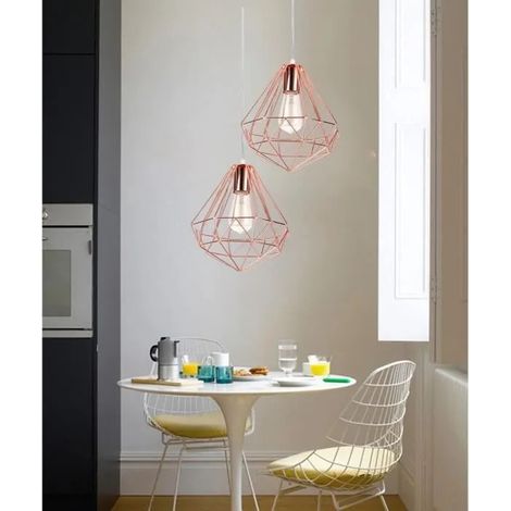 2x Lustre Plafonnier en Diamant Fer Forge Or Rose Lampe Suspension Industrielle Moderne Style Nordique pour Salon Chambre (1/4)