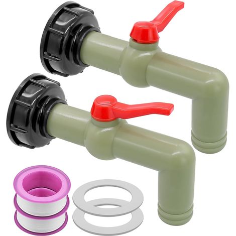 Lot de 2 robinets IBC - Adaptateur IBC S60 x 6 - Filetage grossier - Accessoire de réservoir IBC IBC Robinet à boisseau sphérique pour réservoir d'eau IBC de 1000 l, 32 mm (DN40/50) (1/5)