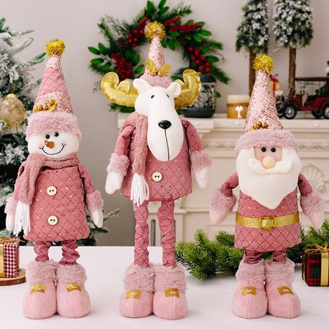 Décorations de Noël Rose Bonhomme de Neige Vieil Homme Élan Poupée Télescopique Vitrine Cadeau de Fête (1/4)