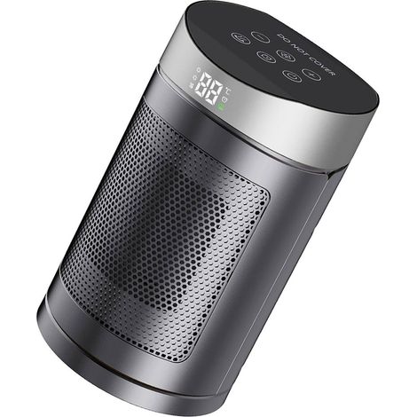 Chauffage d'appoint céramique 1500W compact et transportable, thermostat, télécommande, oscillation 70°, minuterie 12h, 4 modes, chambre maison, argent, prise UE (1/5)