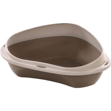 Bac à litière angle Sadio S taupe 49.5 x 39.5 x 17 cm pour chat - Flamingo
