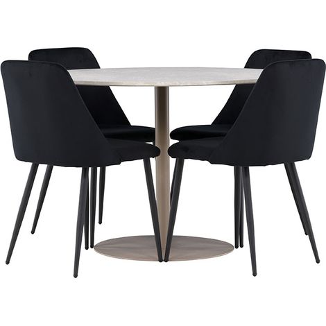 Lycke Essgruppe Tisch Ø110cm und 4 Velours Stühle beige. (1/4)