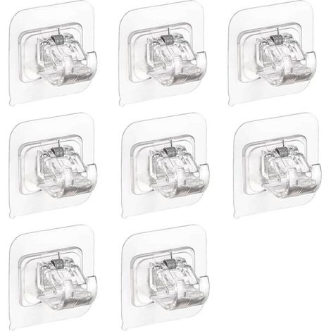 Lot de 8 supports de tringle à rideau - Sans perçage - Crochets auto-adhésifs ou crochets de rail de serviette pour la maison - Pour rideaux suspendus