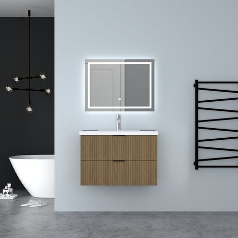 AICA Mueble de baño con lavabo suspendido con 2 cajones ,Color Nogal,79 x 46 x 52 cm (1/5)