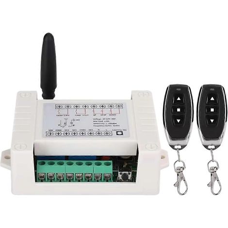 Module relais de commande à distance sans fil universel 12 V-36 V à 2 canaux pour moteur, récepteur et interrupteur pour porte électrique avant et arrière (1/5)