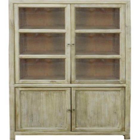 Vitrine élégante blanche en bois et verre pour salon - Mango blanc patiné