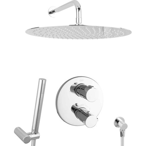 Système de douche PaulGurkes avec douche pluie, ensemble encastré 40 cm, thermostat