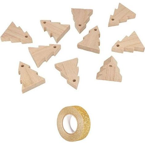 Guirlande de Noël 10 sapins bois 5 cm + masking tape doré à paillettes 5 m