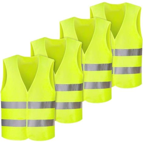 Set di 4 giubbotti di segnalazione per auto, gilet di segnalazione, gilet di emergenza, gilet di segnalazione giallo, gilet di sicurezza, gilet riflettente per auto, assistenza stradale, lavabile, gil (1/5)