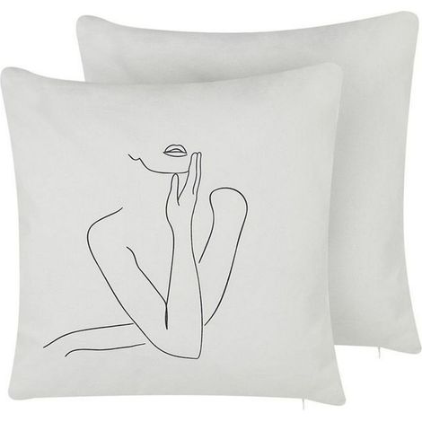 Set of 2 Decorative Cushions MEADOWFOAM Cotton 45 x 45 cm White Abstract Pattern (1/5)