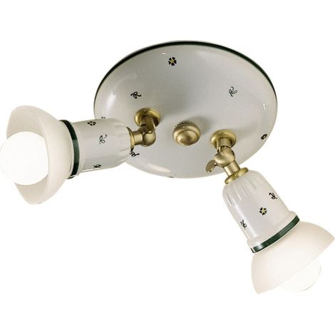 Spot lampe métal céramique E14 orientable rond D : 32 cm en blanc vert laiton mat 2 flammes
