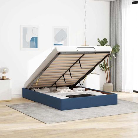 Estructura de cama otomana sin colchón tela azul 140x190cm