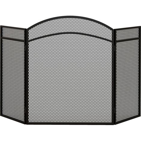 Pare-Feu de Cheminée 3 Panneaux Grille de Protection Anti-Braises Pare-Étincelles Pliable Métal Thermolaqué Noir 96x60 cm (1/5)