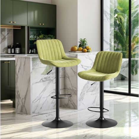 Lot de 2 tabourets de bar pivotants en velours vert, hauteur réglable 87-109 cm (1/5)