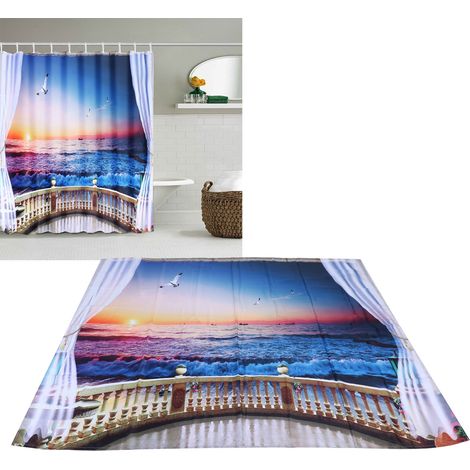 Rideau de douche imperméable avec crochets inclus, idéal pour la décoration de votre salle de bain, 150 x 180 cm. (1/5)
