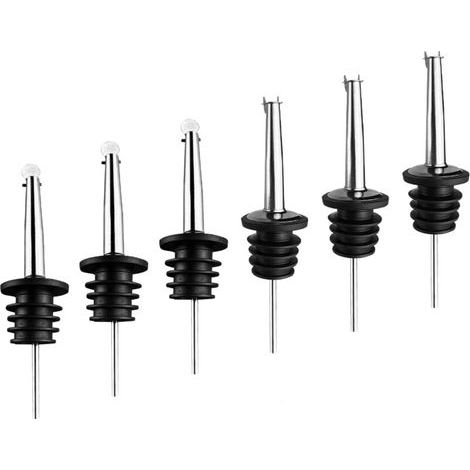 6-teiliges Ausgießer-Set aus Edelstahl für alkoholische Getränke, konischer Ausgießer mit Staubkappen und Reinigungsbürste, Olivenölausgießer für Likör, Wein, Getränke, Cocktails, Sirup, Essig (1/4)
