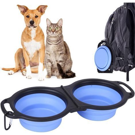 Zusammenklappbarer Hundenapf, großer tragbarer Reise-Wassernapf für Hunde, erweiterbarer und faltbarer Napf mit Griff und Karabinerhaken – Blau (1/5)
