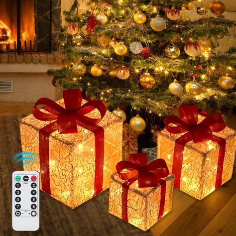 CCYKXA 3er-Set beleuchtete Weihnachtsgeschenkboxen, beleuchtete Geschenkboxen, dekorative Geschenkboxen mit 8 LEDs, LED-Dekoration (25,5/20,5/15,5 cm) (1/5)