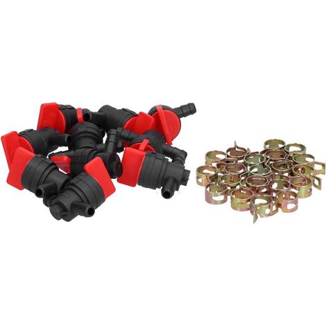 Lot de 10 Robinets d'Arrêt de Carburant 90° (Noir/Rouge) pour Durite 1/4" - 494539, 698181 (1/5)