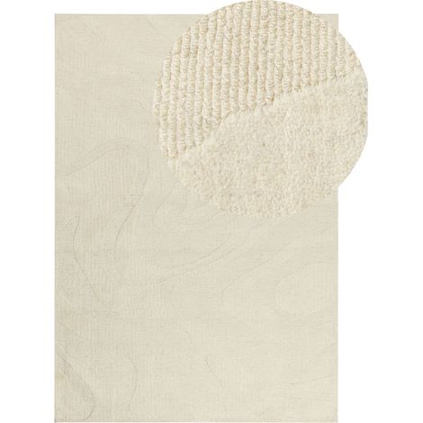 Tapis en Laine Beige 160 x 230 cm Motif Abstrait Poil Court de Style Boho Sasnak