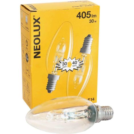 Ampoule halogène Neolux, Classic B, culot E14, intensité variable, 30 W - Remplacement 40 W, blanc chaud - 2 700 K, lot de 2 (1/2)