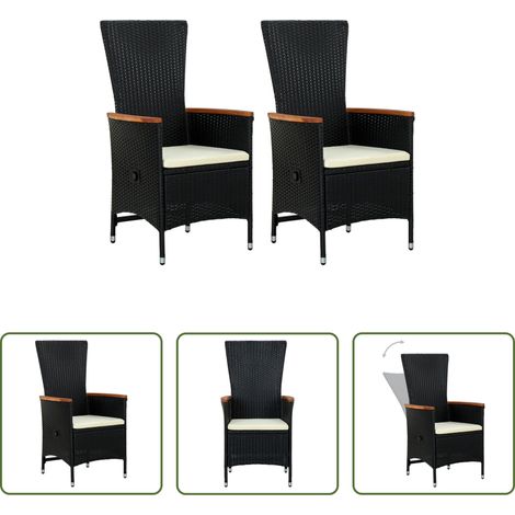 Fauteuil en résine tressée - Chaises d'extérieur lot de 2 avec coussins Résine tressée Noir (1/5)