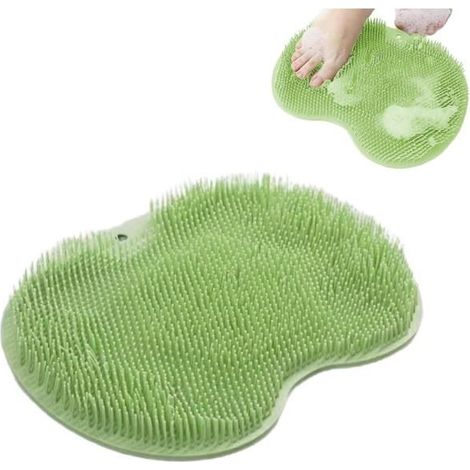 Lave-pieds de douche, gant exfoliant avec ventouses antidérapantes, tapis de massage en silicone, 1 pièce (vert gazon) (1/5)