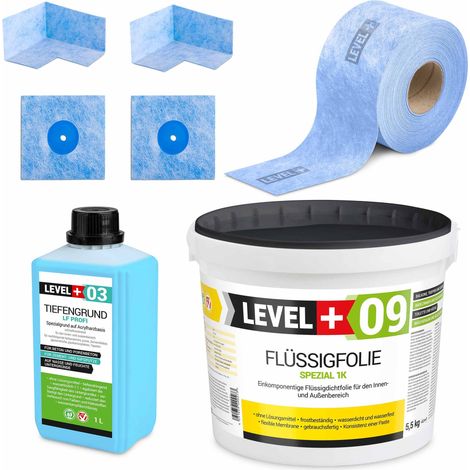 LEVEL+ Dichtset für Duschabdichtung Bad Dichtband Flüssigfolie 5,5kg SET62 (1/4)