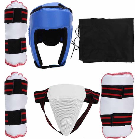 Protège-aine de boxe Taekwondo Karaté rouge et bleu, coquille avec bandoulière, kit de protection, taille Large (1/5)