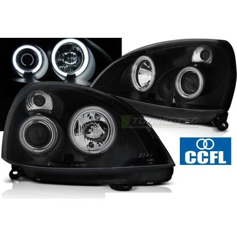 Paire de feux phares Renault Clio 2 01-05 angel eyes CCFL noir-27361743 (1/4)