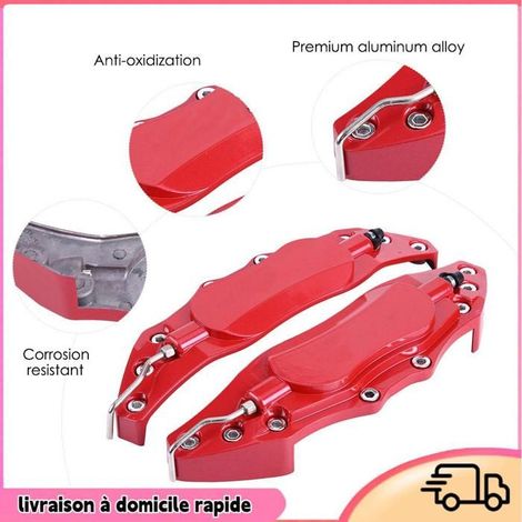 Dilwe Couvercle d'étrier de frein Couvercle de protection d'étrier de frein de voiture en aluminium, 2 pièces, pour moto kit Rouge (1/4)