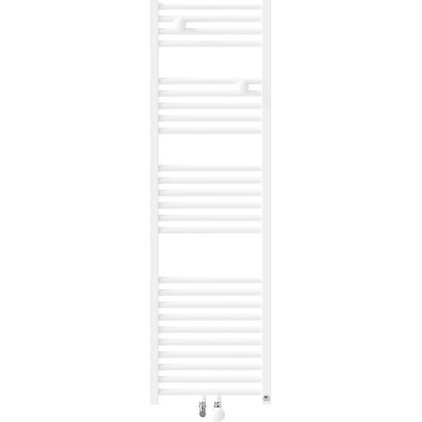 Thermor – Sèche-serviettes eau chaude étroit 500W RIVA 4 blanc brillant – Raccordement central – Tubes ronds pour serviettes chaudes