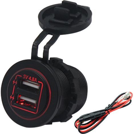 Prise de chargeur de courant à double Port USB avec câble de 60cm/23,6 pouces pour bateau de voiture 12V/24V ATVRed (1/5)