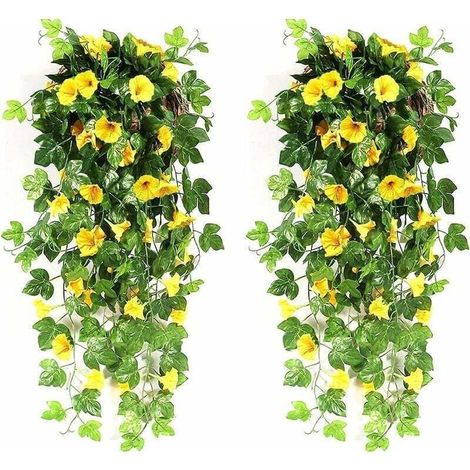 Fleurs artificielles pendantes 90 cm – Tissu de soie et plastique – Décoration murale et extérieure – Guirlande élégante pour mariage (1/4)