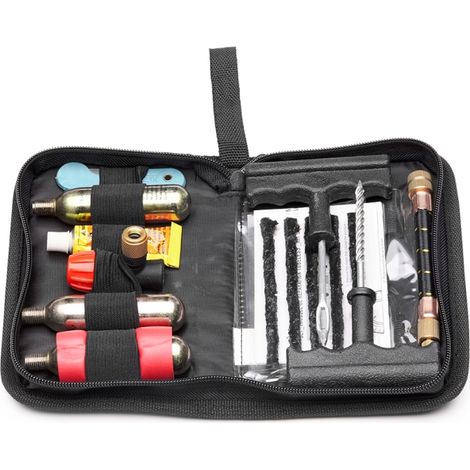 Kit de reparación Kappa para inflar neumáticos tubeless pinchados: incluye aire comprimido (11 piezas).