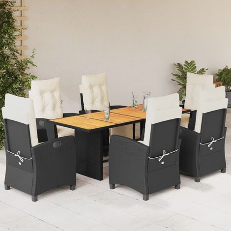 Set de comedor de jardín 7 pzas y cojines ratán sintético negro vidaXL (1/5)