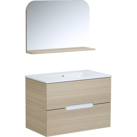 Ensemble meuble de salle de bain - Vasque - Bois - L80 x P45 x H55 cm - Miroir - PILL (1/4)