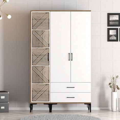 Kleiderschrank Kumual PT Walnuss Weiß Melamin 120x47,5x201,4 cm