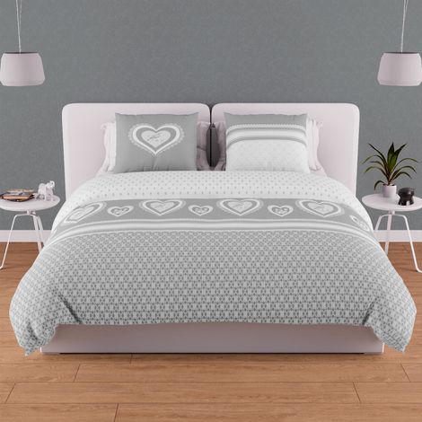 Parure housse de couette en coton 57 fils 240x220 cm PASSION gris, par Soleil d'ocre