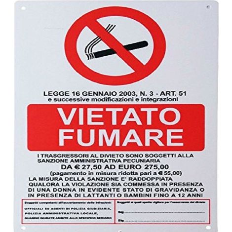 TrAdE Shop Traesio - Cartello Vietato Fumare Legge Trasgressori Segnaletica Sicurezza Avvertimento -